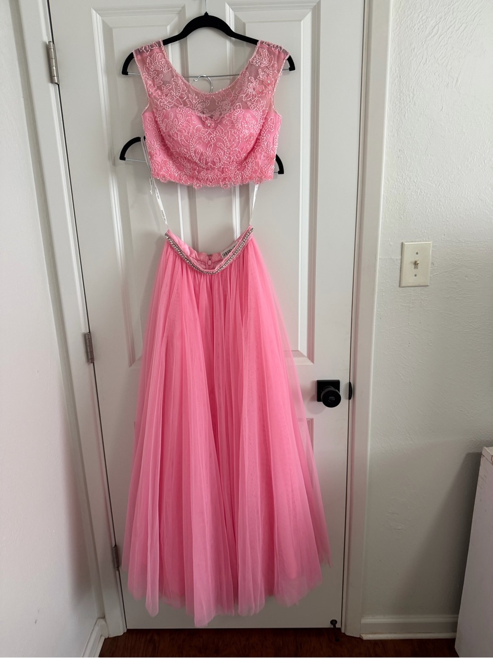 Sherri Hill Pink Lace Beaded Two-Piece Dress